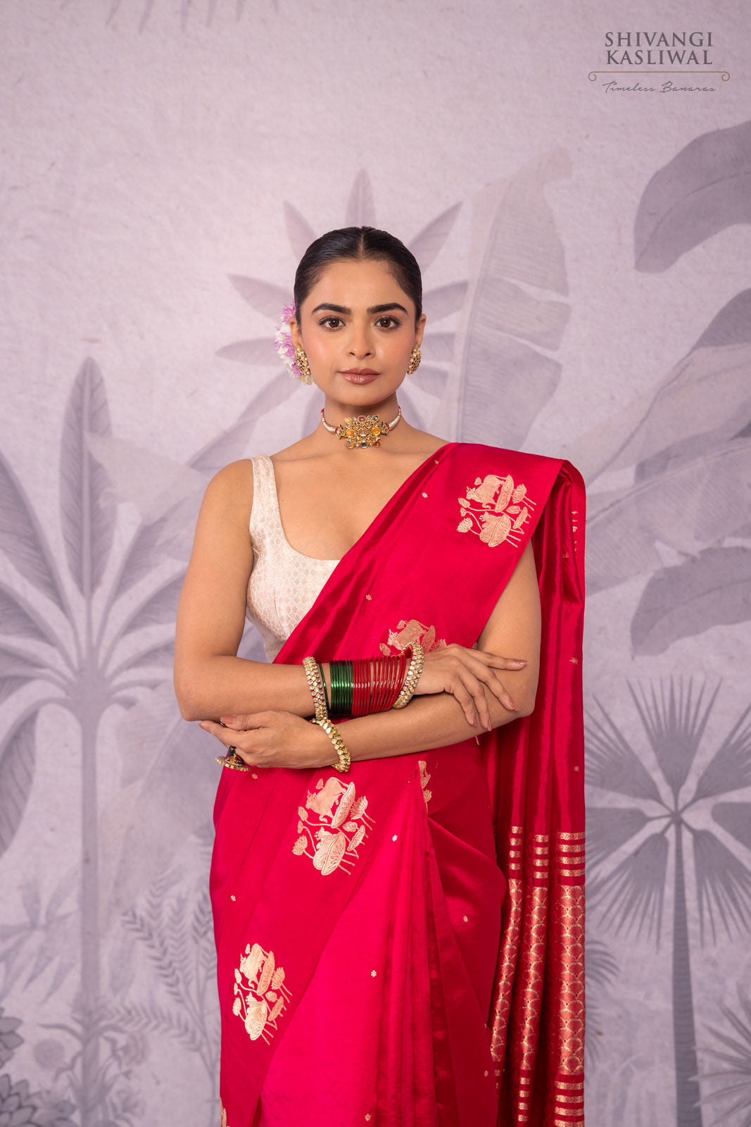 Red Pink Handwoven Banarasi Pure Silk Saree