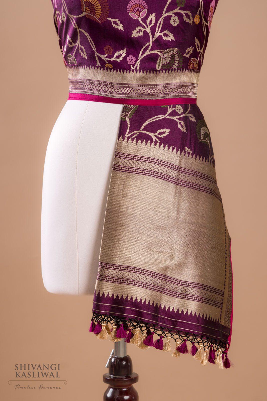 Wine Handwoven Banarasi Silk Dupatta