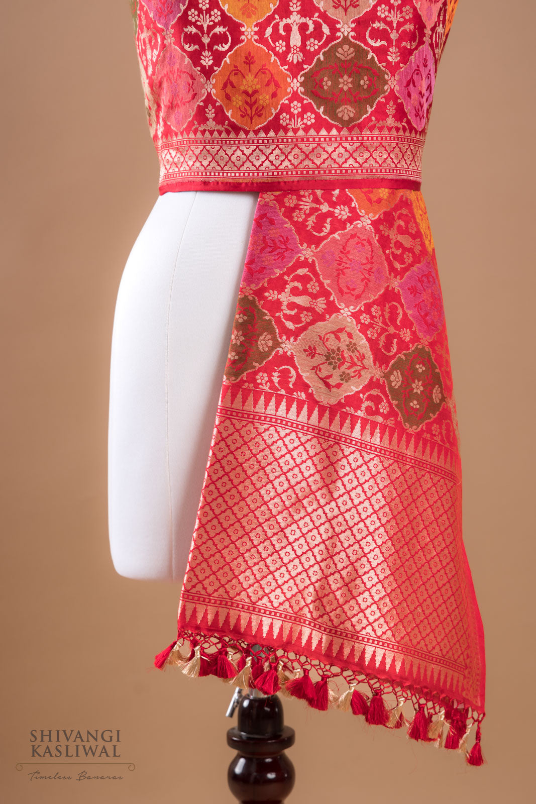 Red Handwoven Banarasi Silk Dupatta