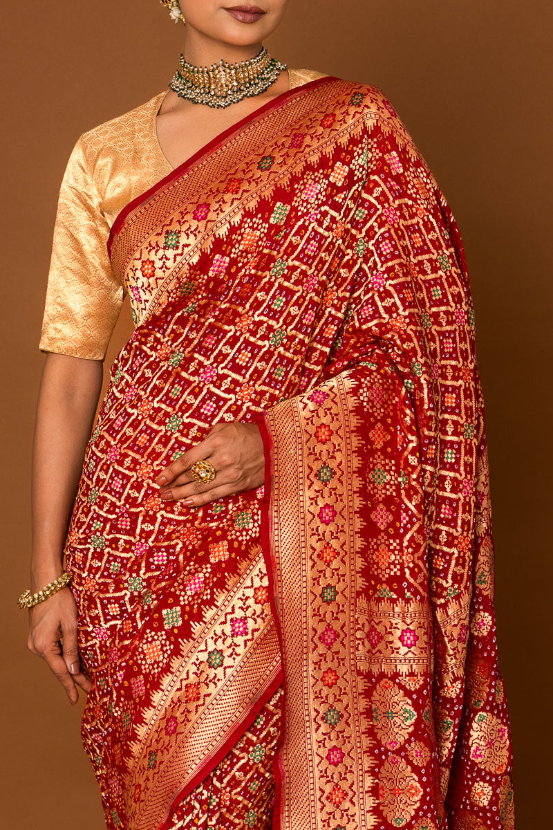 Maroon Banarasi Georgette Bandhani Saree