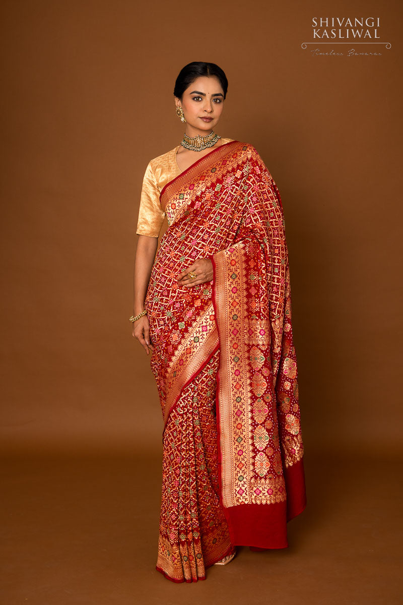 Maroon Banarasi Georgette Bandhani Saree