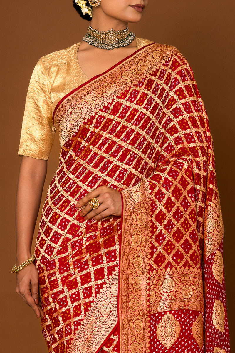 Maroon Banarasi Georgette Bandhani Saree