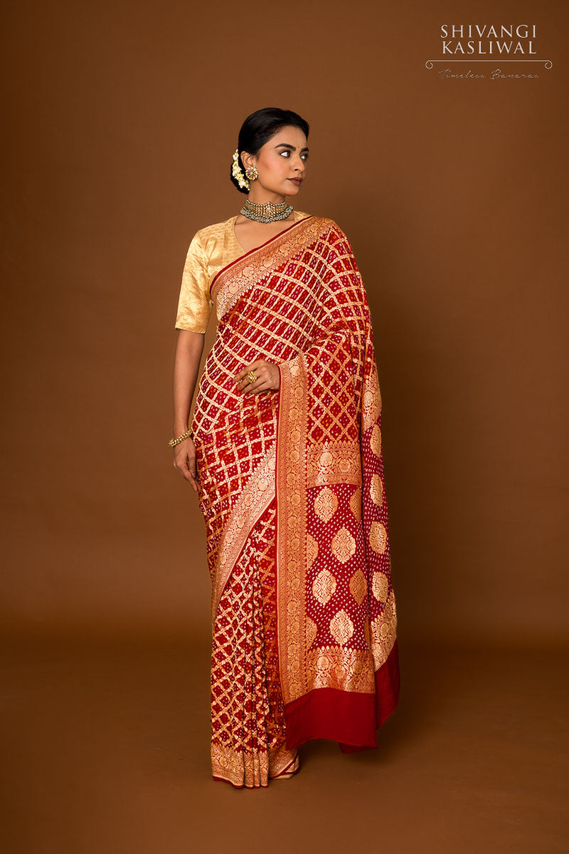 Maroon Banarasi Georgette Bandhani Saree