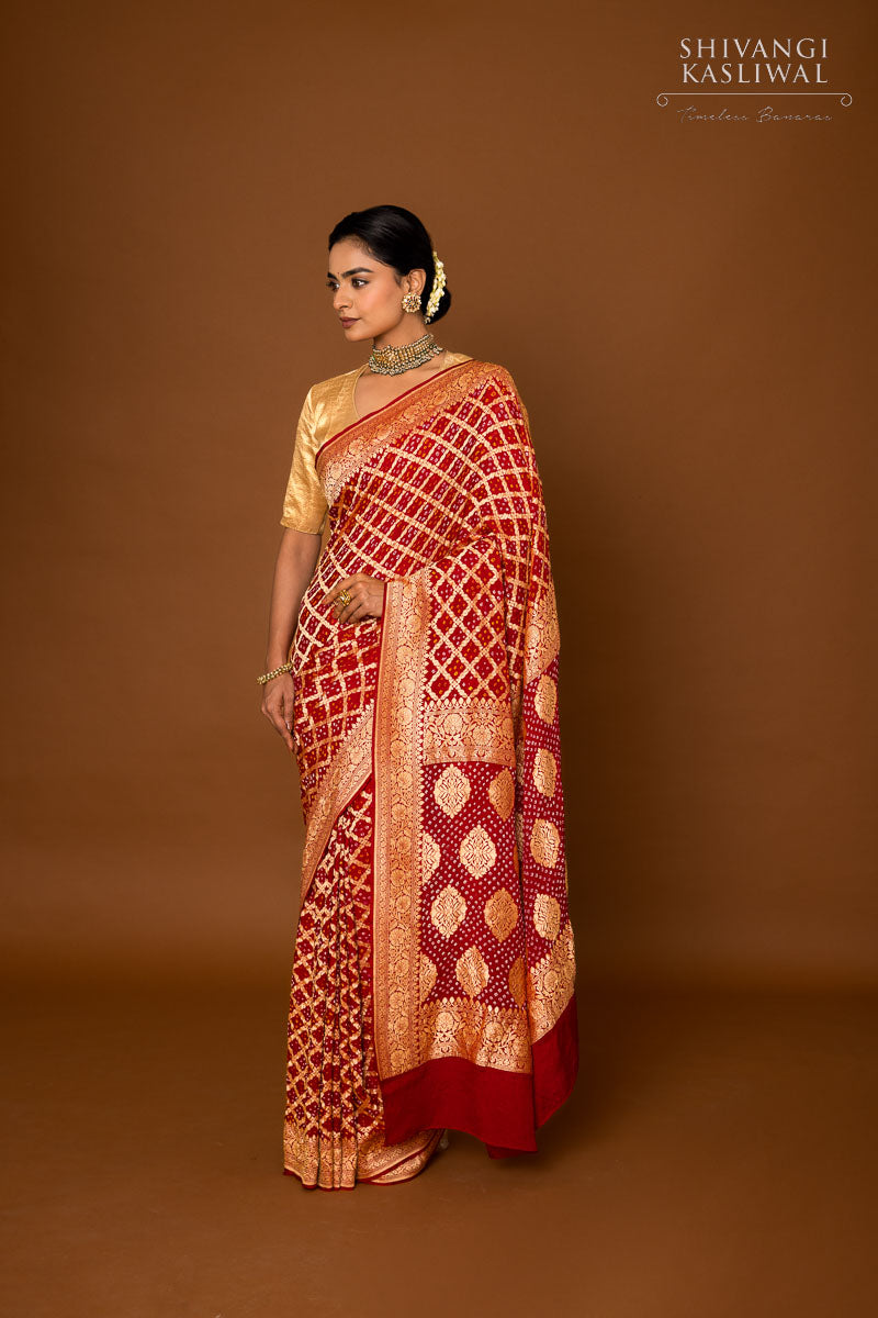 Maroon Banarasi Georgette Bandhani Saree