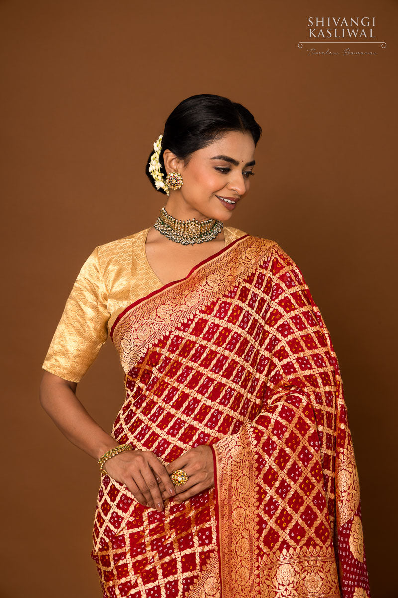 Maroon Banarasi Georgette Bandhani Saree