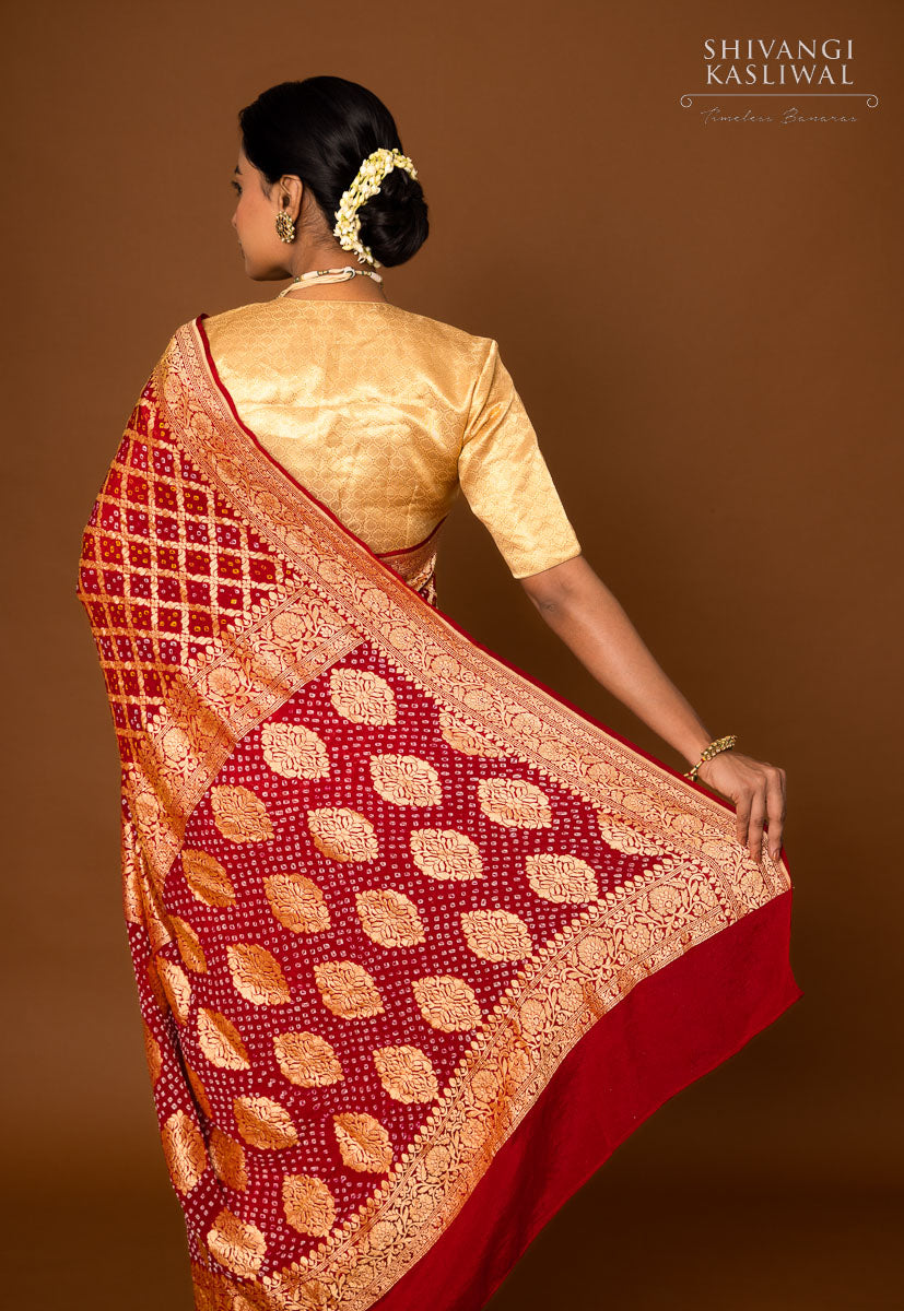 Maroon Banarasi Georgette Bandhani Saree