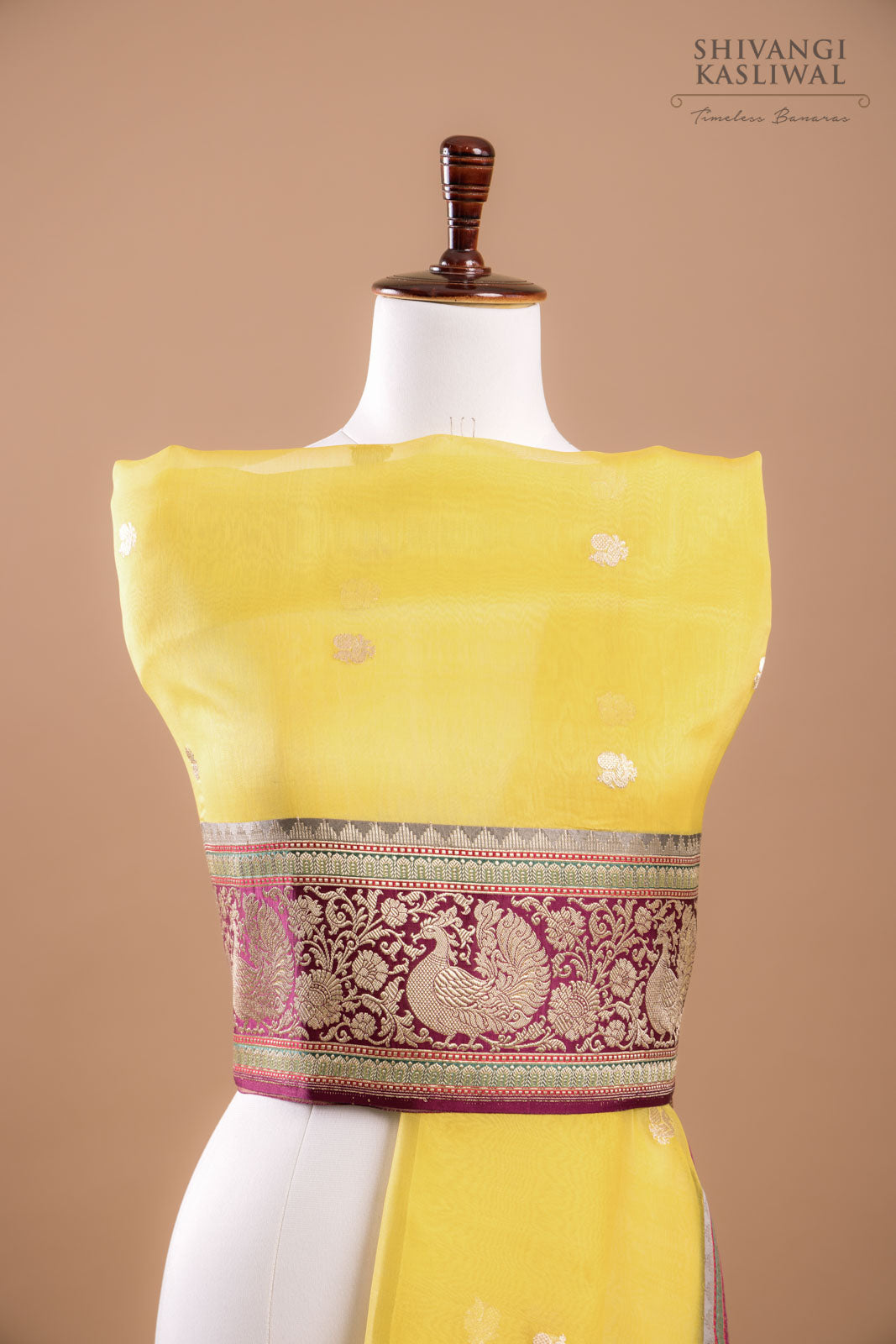 Yellow Handwoven Banarasi Kadhua Organza Silk Dupatta