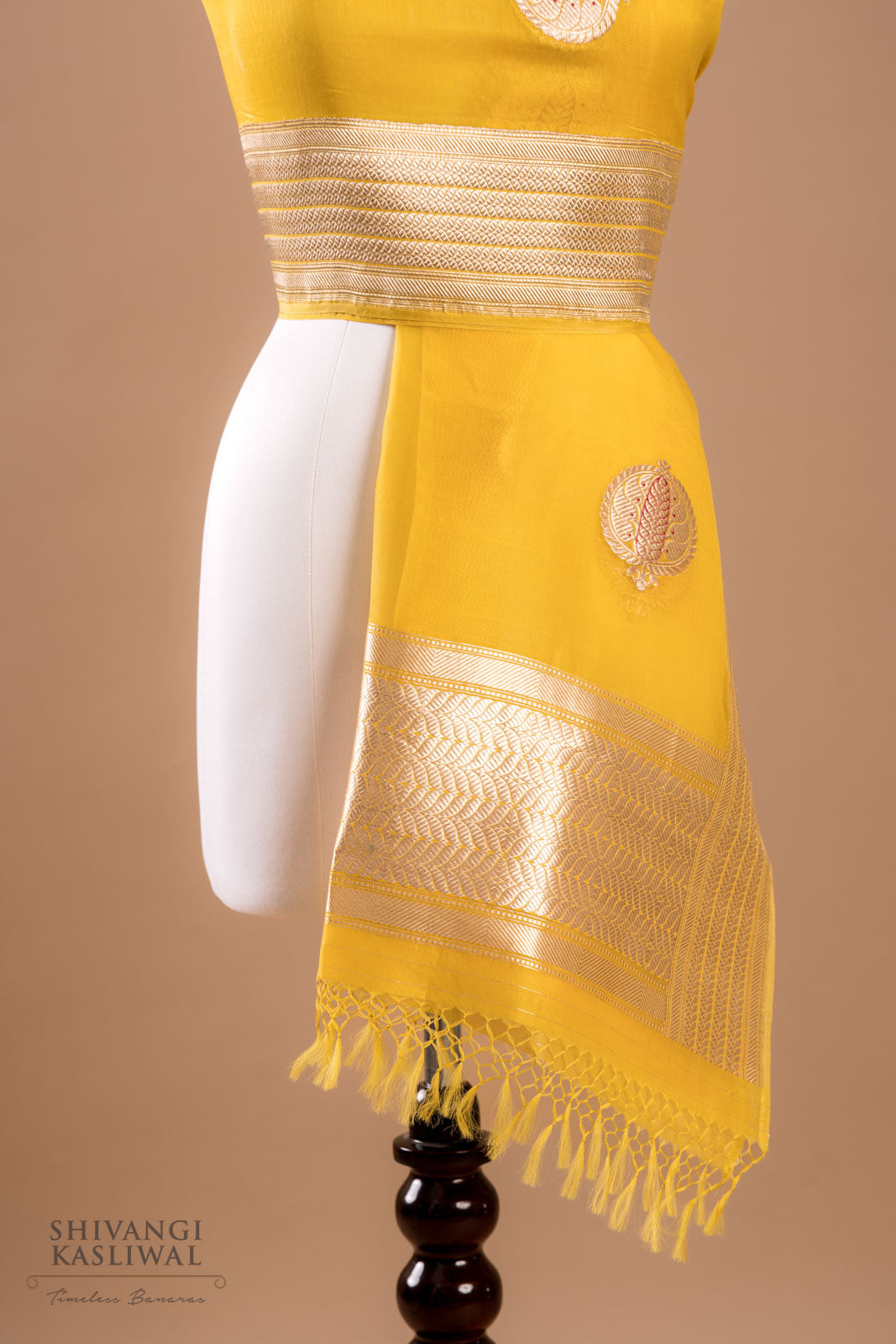 Yellow Handwoven Banarasi Kadhua Organza Silk Dupatta