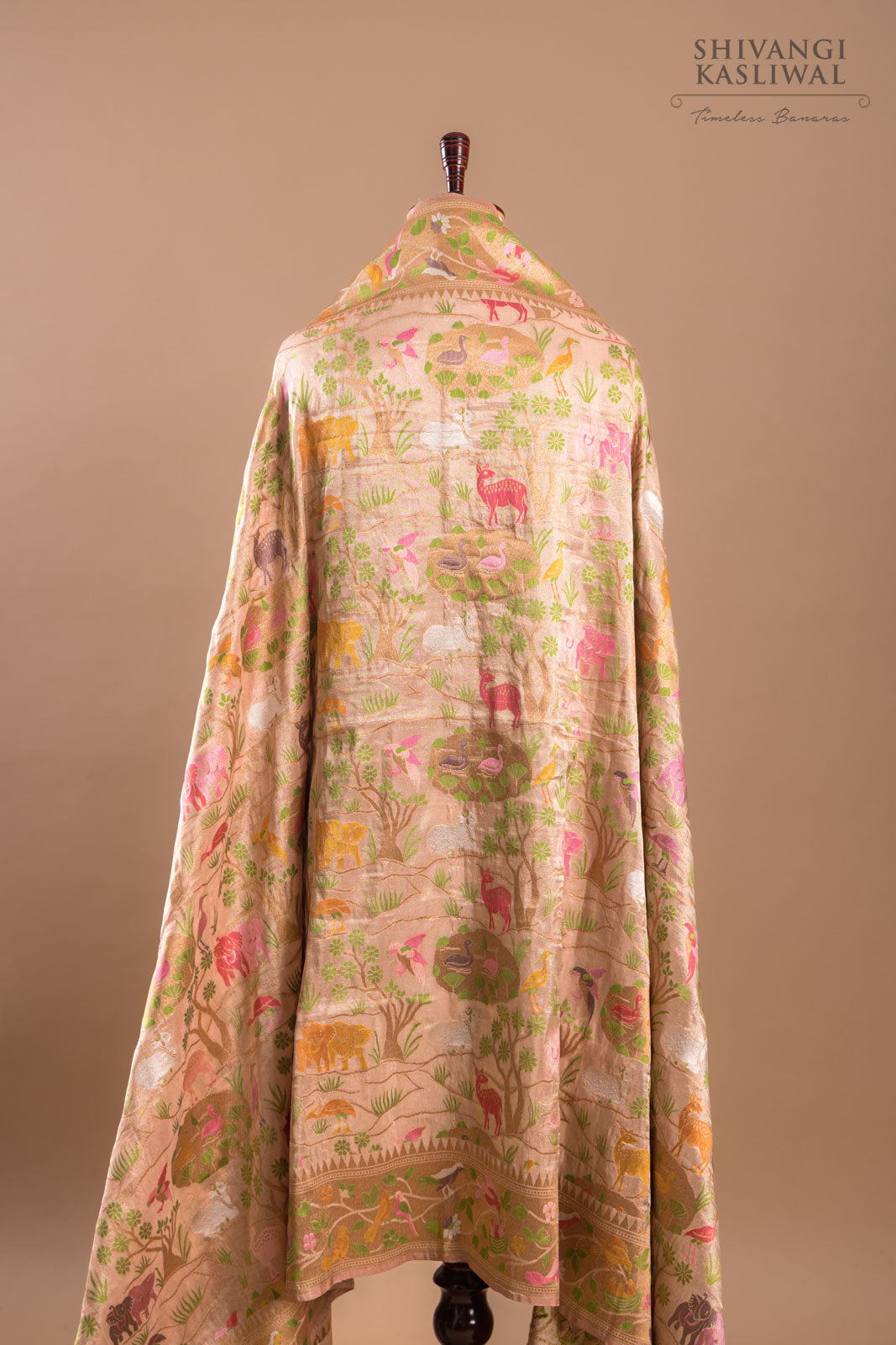 Beige Handwoven Banarasi Silk Dupatta