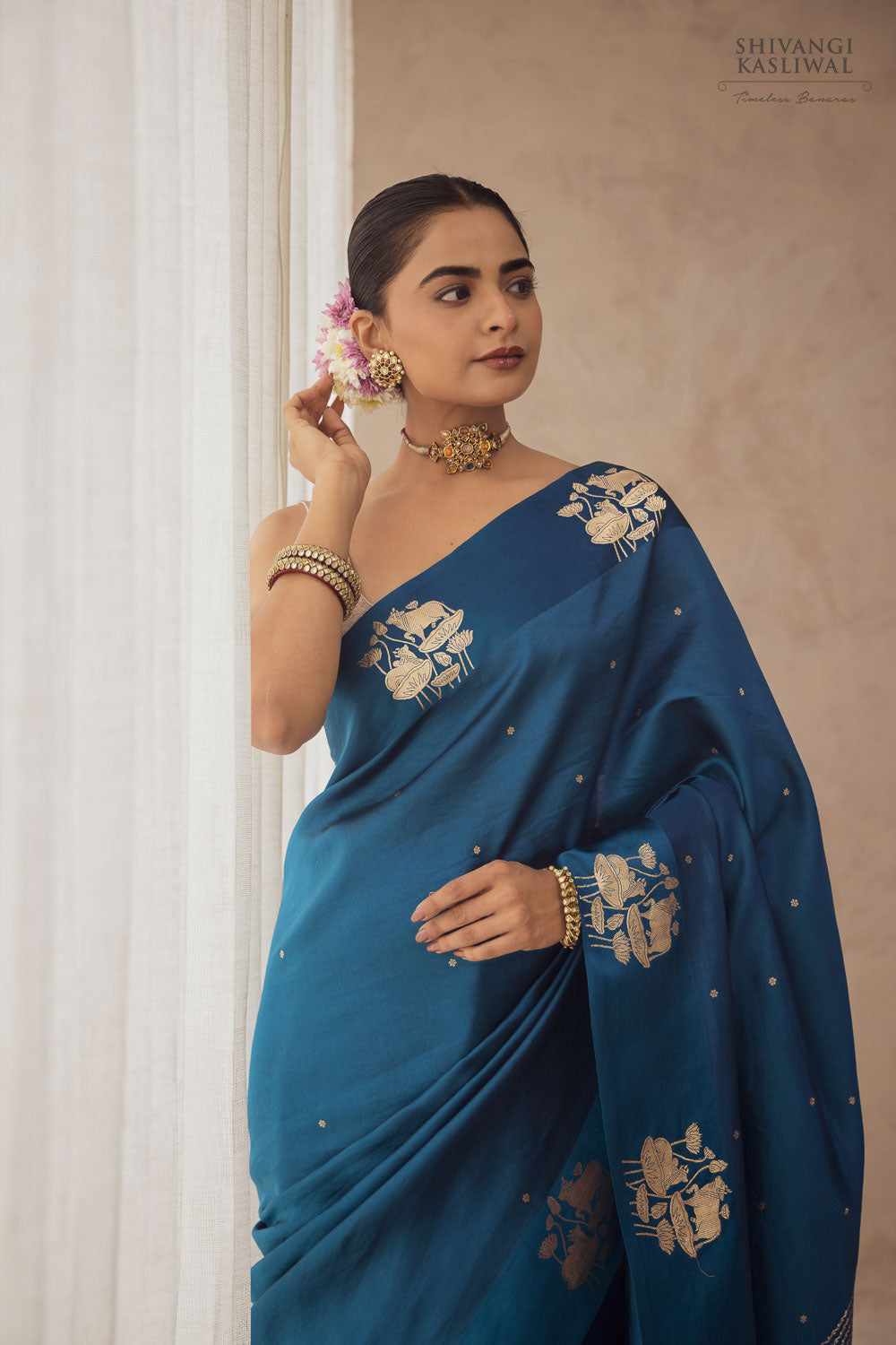 Peacock Blue Handwoven Banarasi Pure Silk Saree