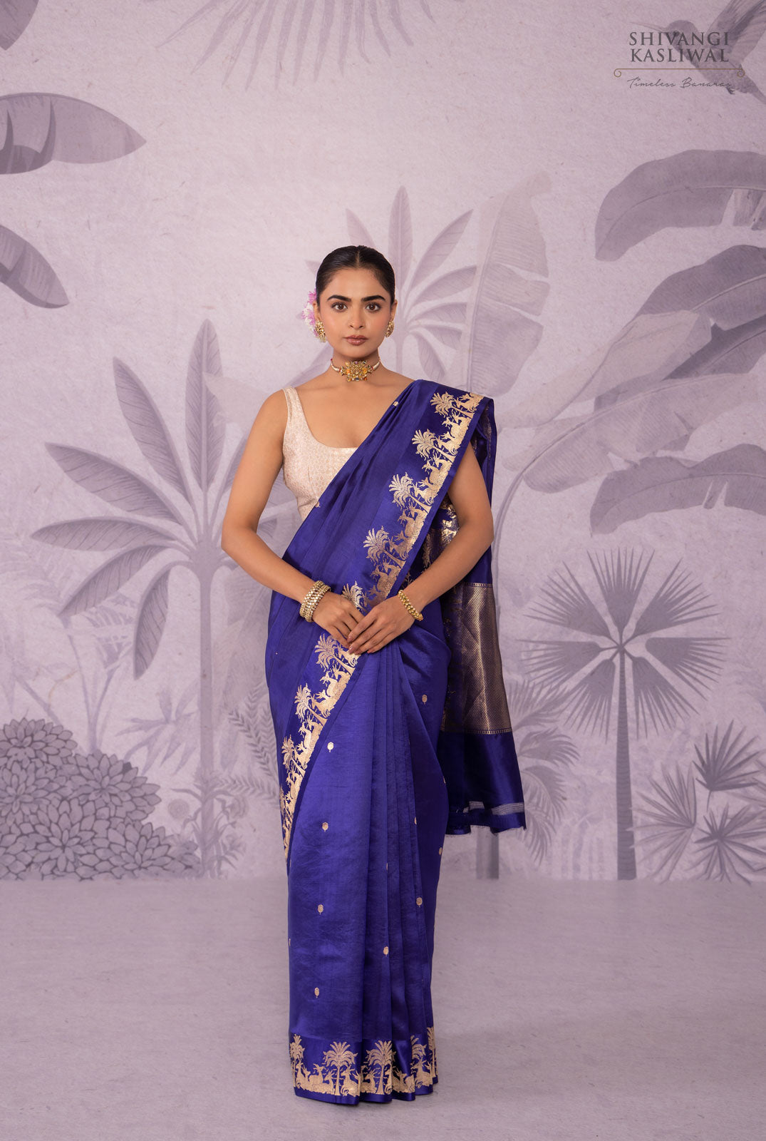 Navy Blue Handwoven Banarasi Pure Silk Saree