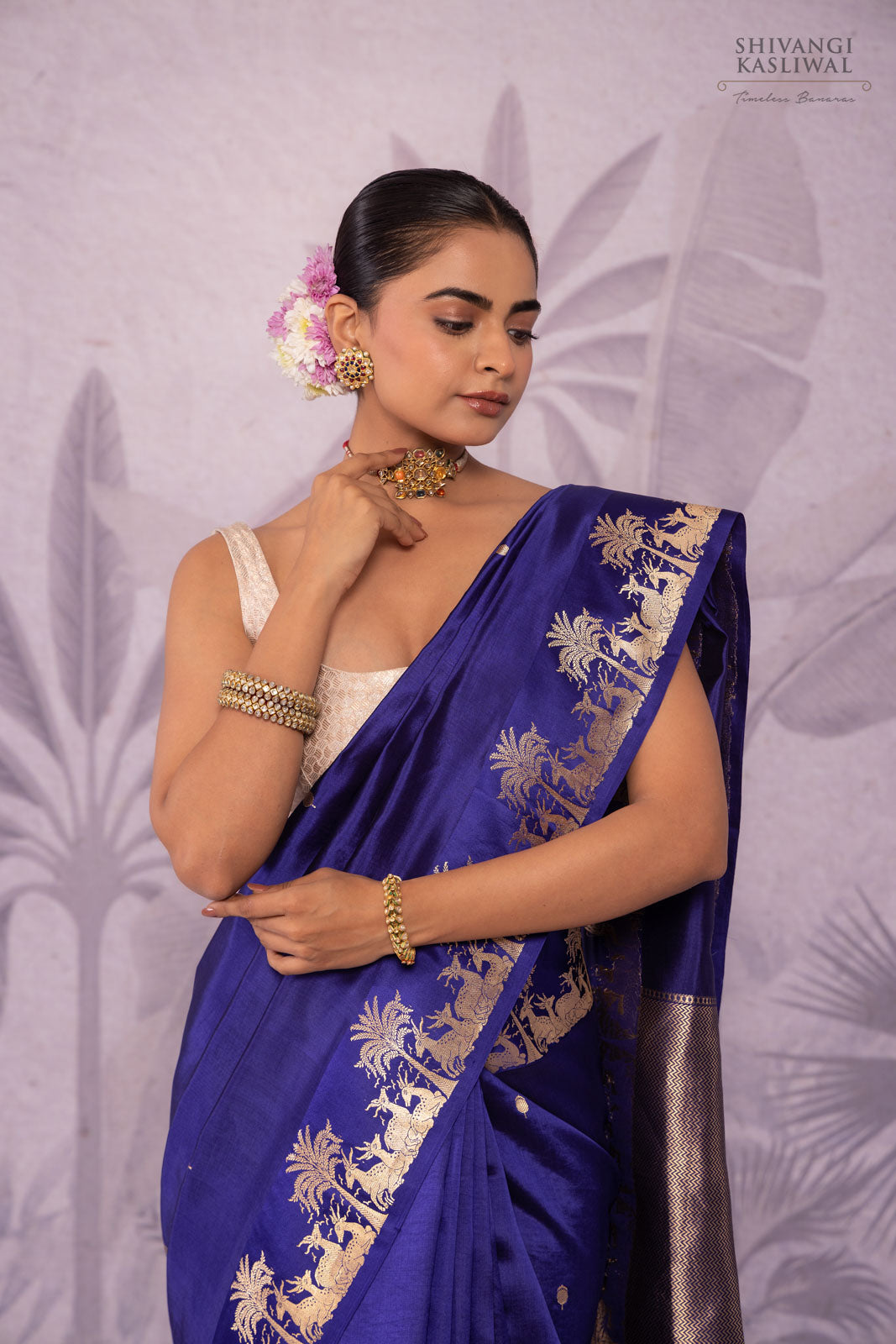 Navy Blue Handwoven Banarasi Pure Silk Saree