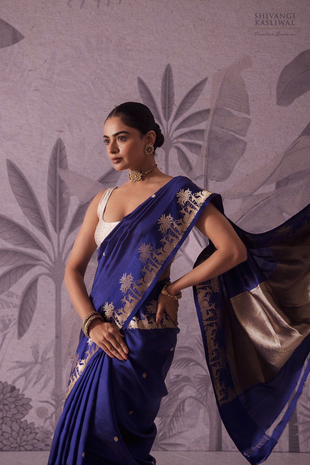 Navy Blue Handwoven Banarasi Pure Silk Saree