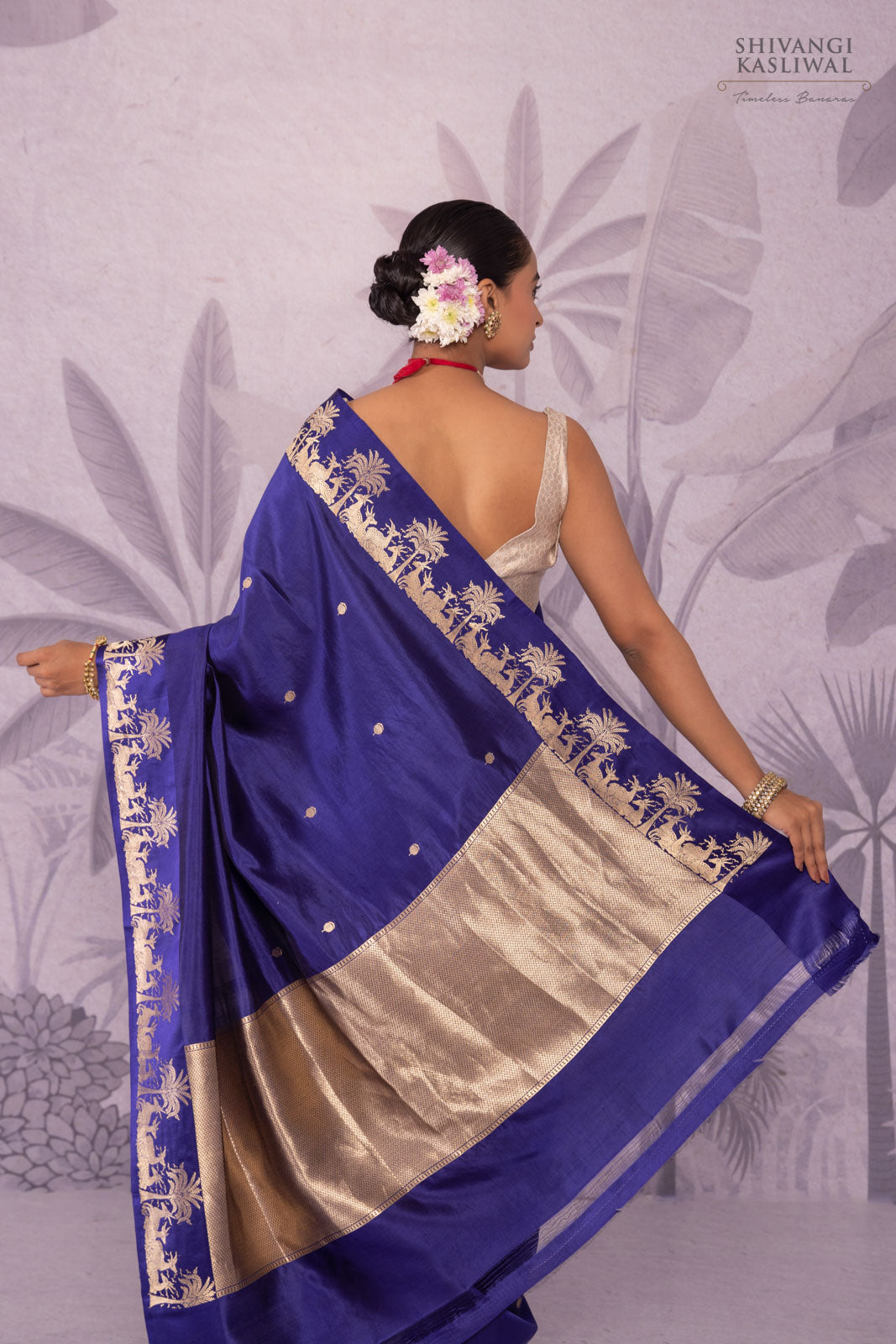 Navy Blue Handwoven Banarasi Pure Silk Saree