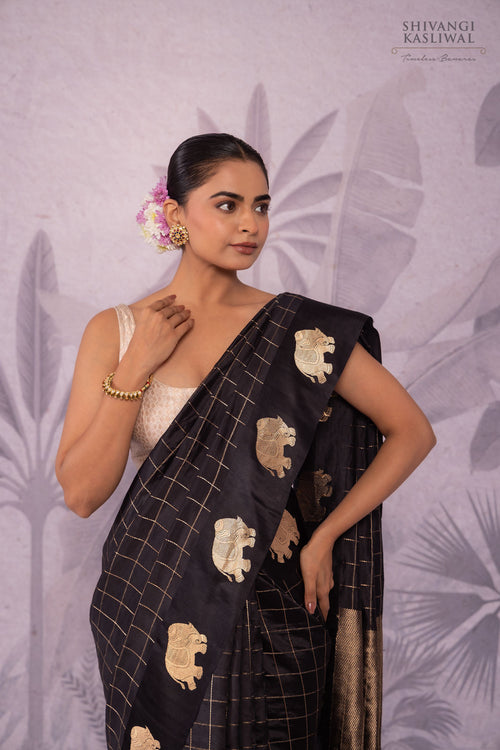 Black Handwoven Banarasi Pure Silk Saree