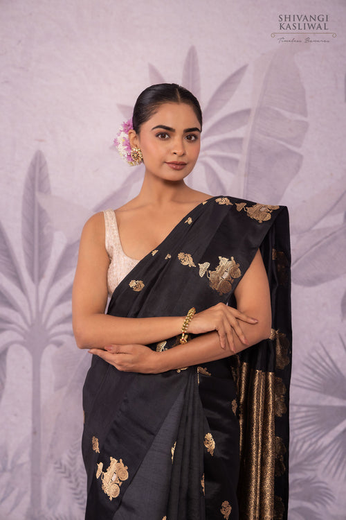 Black Handwoven Banarasi Pure Silk Saree