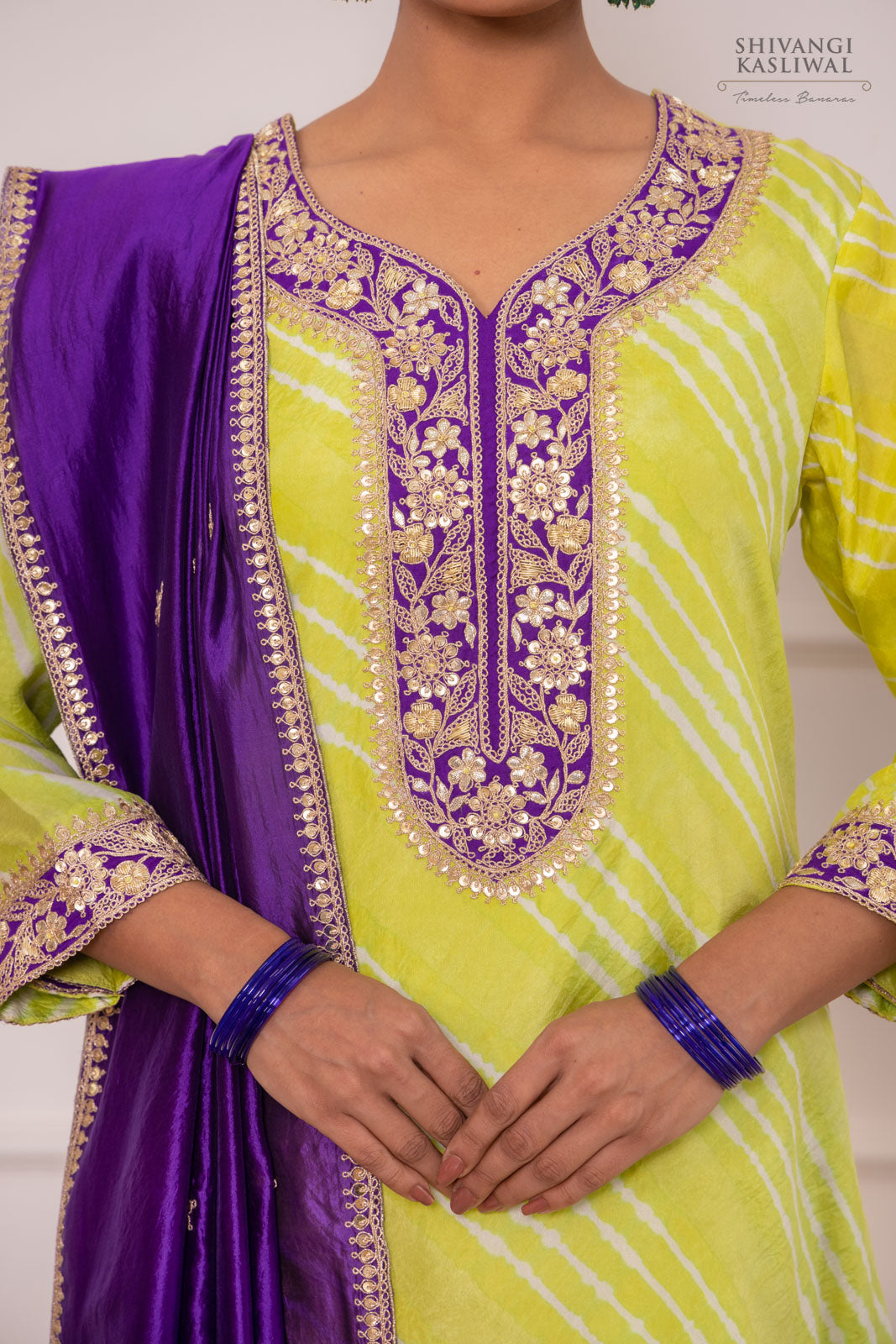 Green Leheriya Habutai Silk Kurta Set