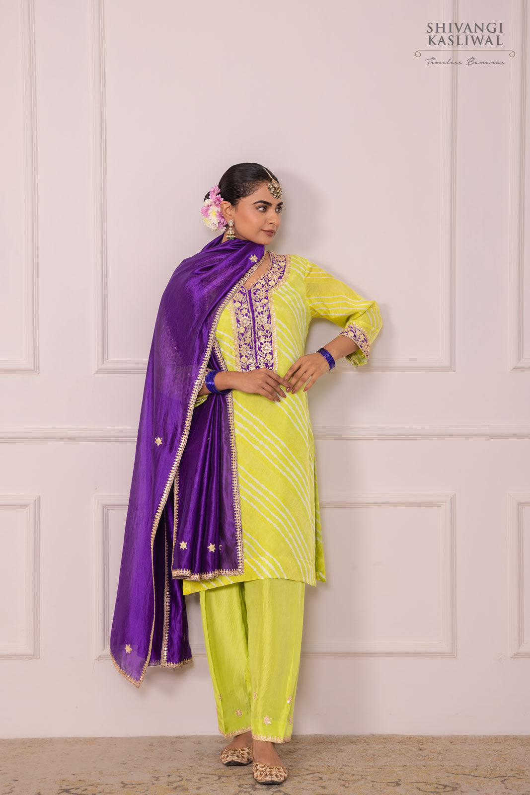 Green Leheriya Habutai Silk Kurta Set