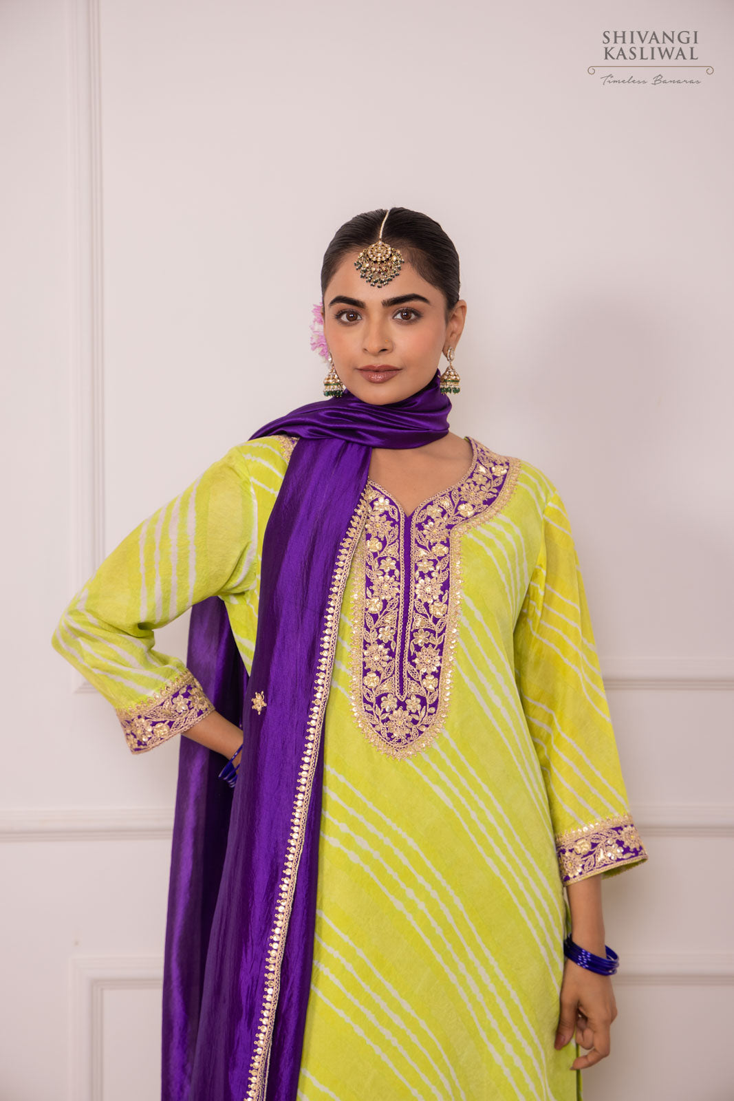 Green Leheriya Habutai Silk Kurta Set