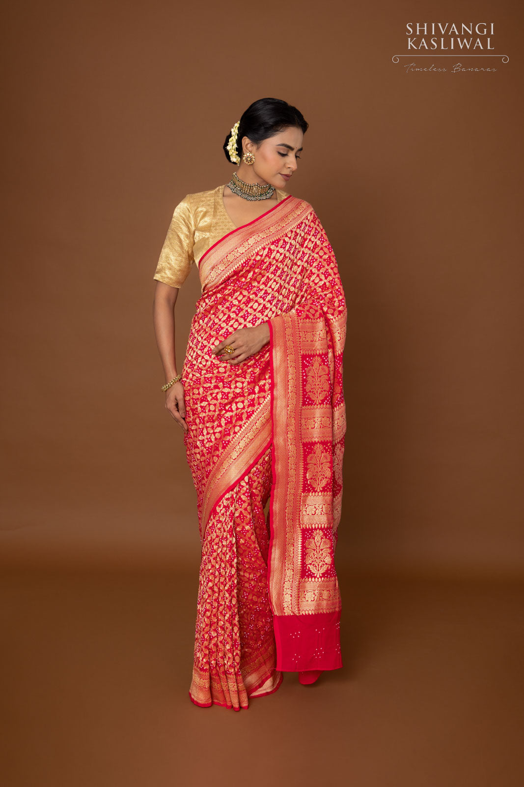 Pink Banarasi Georgette Bandhani Saree