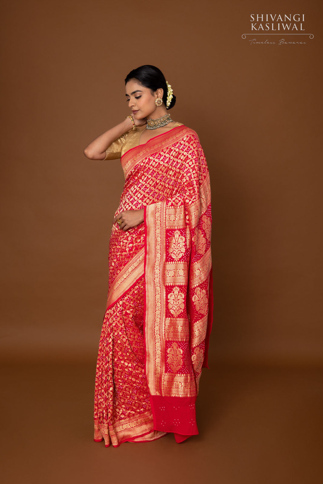 Pink Banarasi Georgette Bandhani Saree