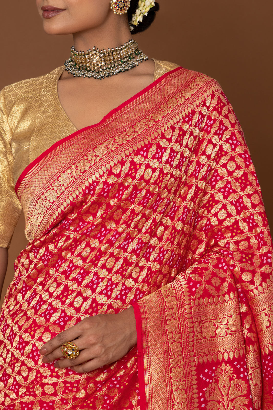 Pink Banarasi Georgette Bandhani Saree