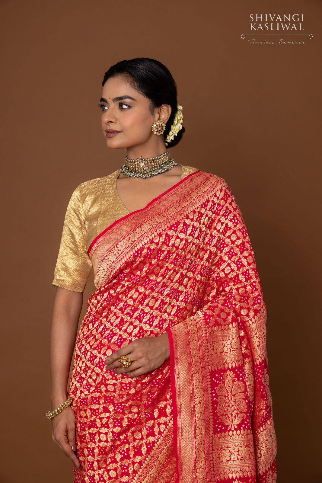 Pink Banarasi Georgette Bandhani Saree
