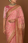 Onion Pink Handwoven Banarasi Crepe Silk Saree