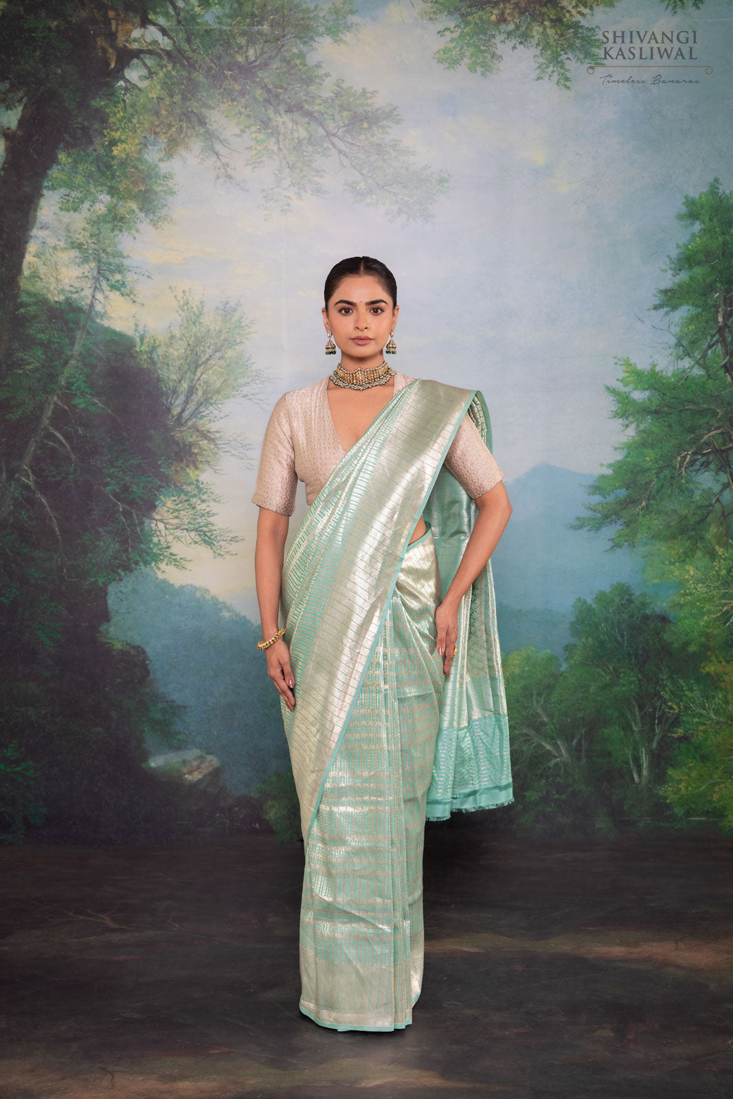 Mint Blue Handwoven Banarasi Silk Saree