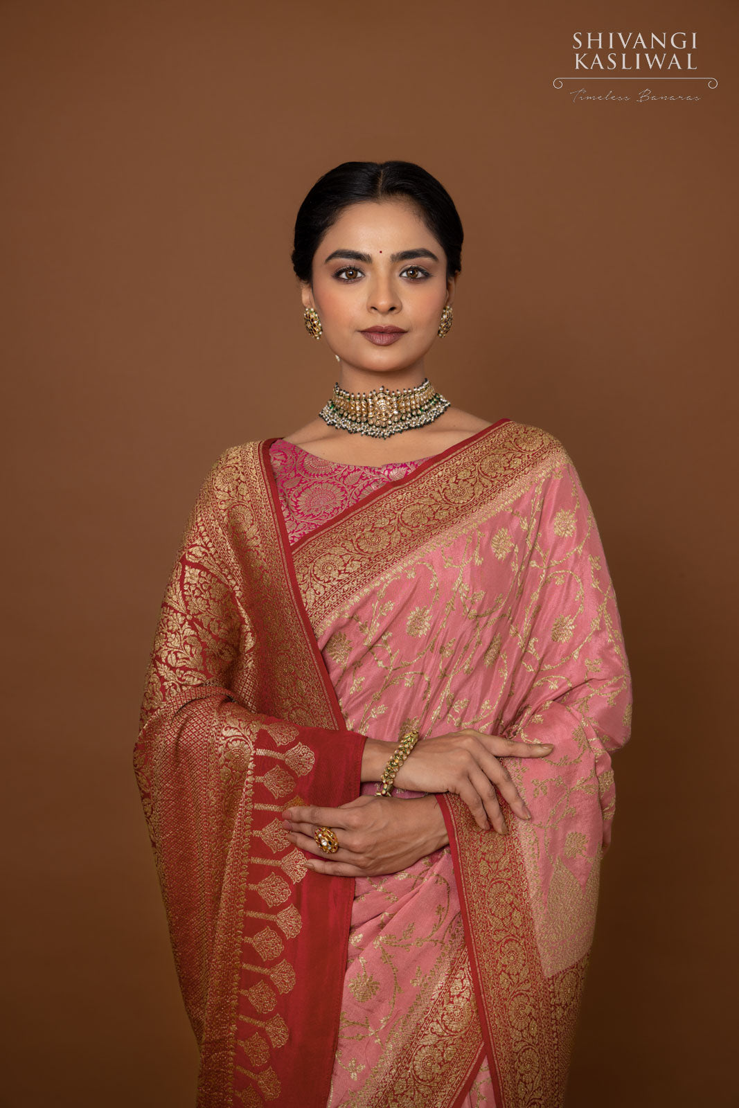 Onion Pink Handwoven Banarasi Crepe Silk Saree