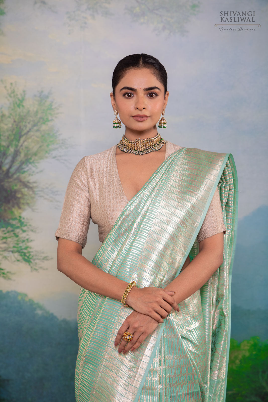 Mint Blue Handwoven Banarasi Silk Saree