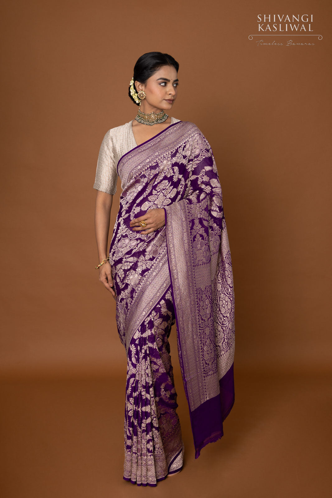 Purple Handwoven Banarasi Georgette Saree