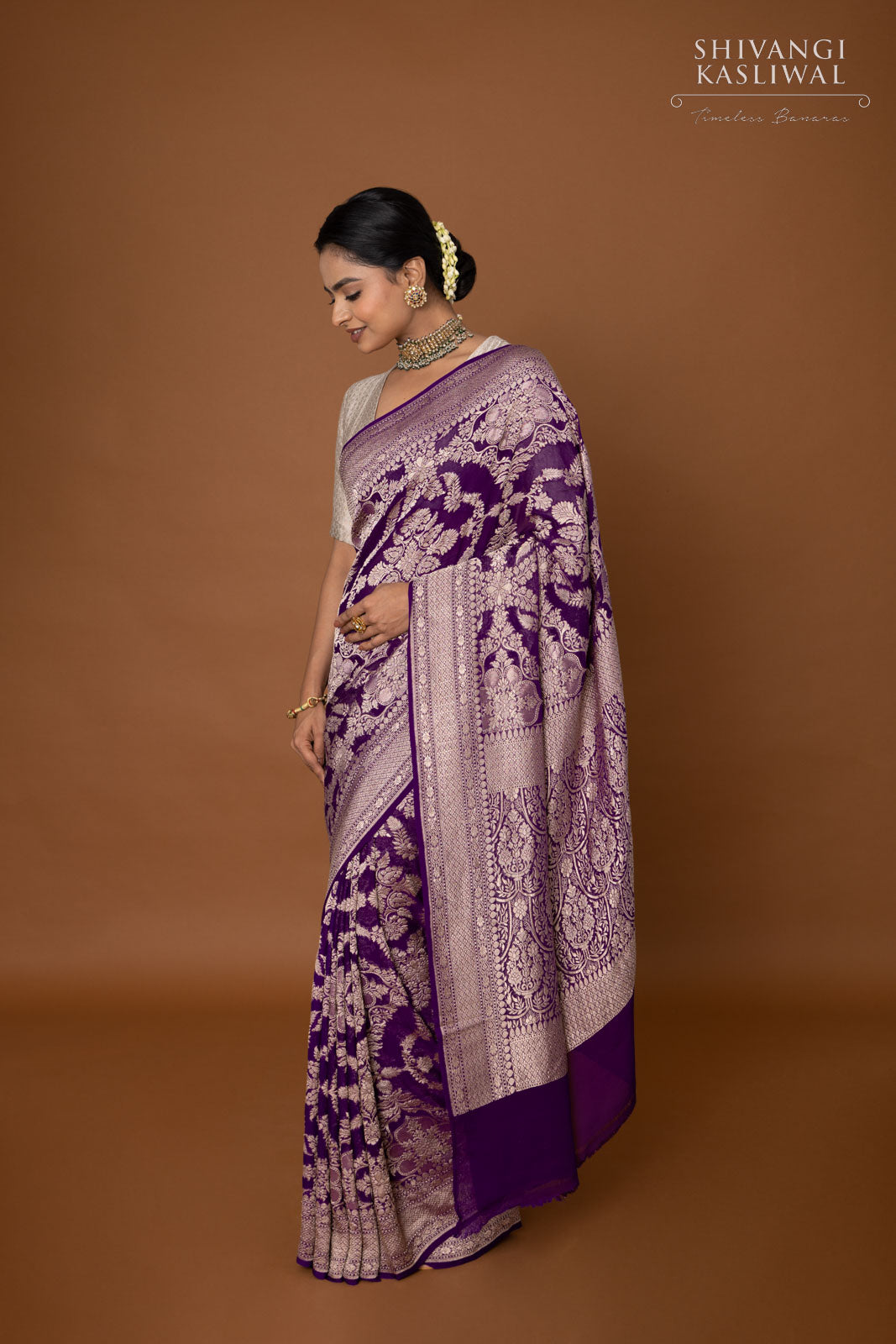 Purple Handwoven Banarasi Georgette Saree