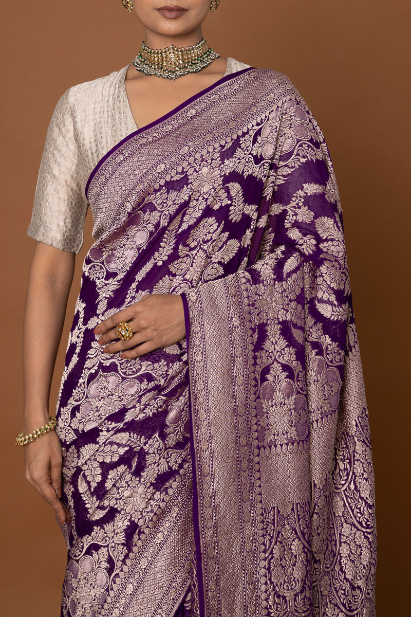 Purple Handwoven Banarasi Georgette Saree