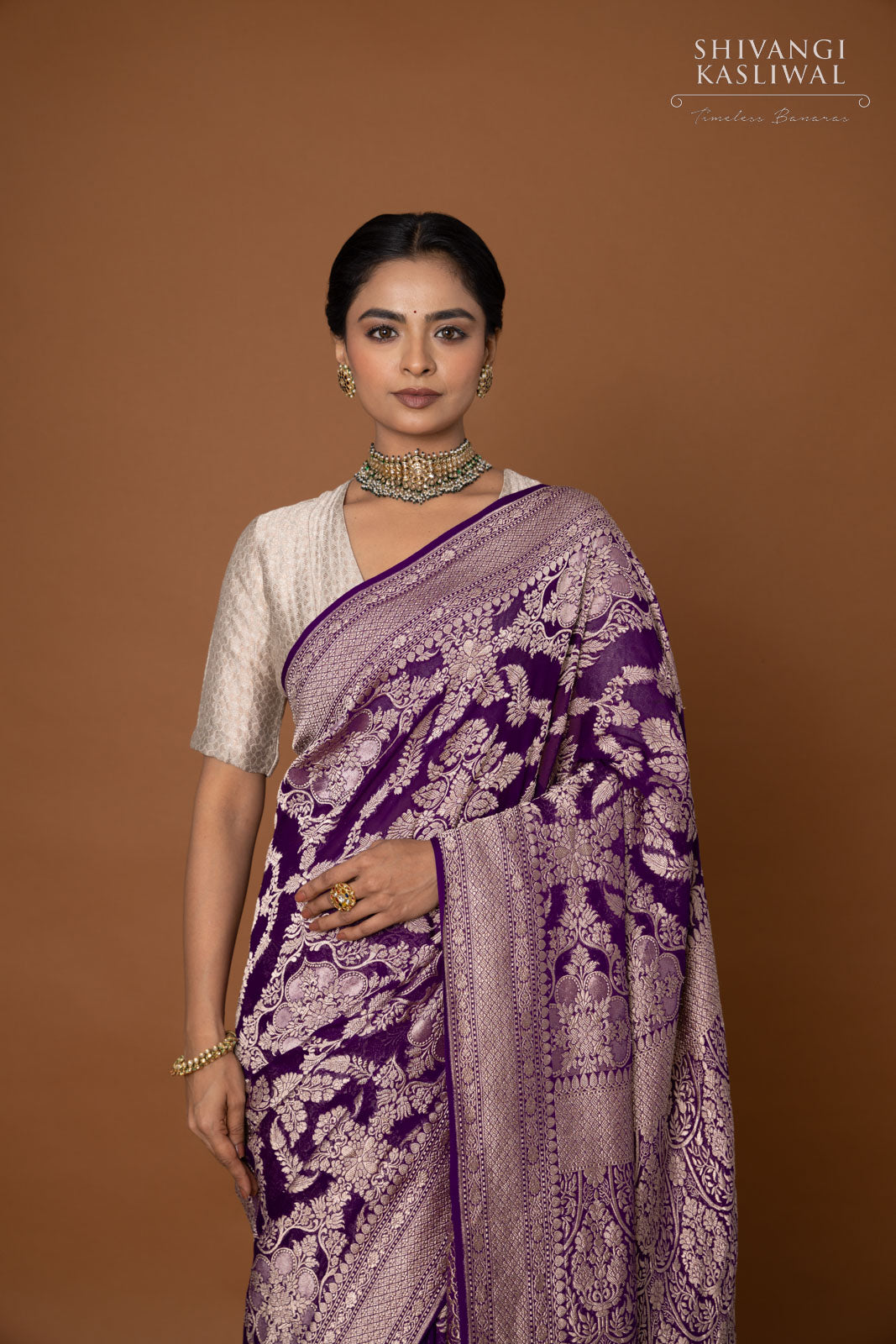 Purple Handwoven Banarasi Georgette Saree