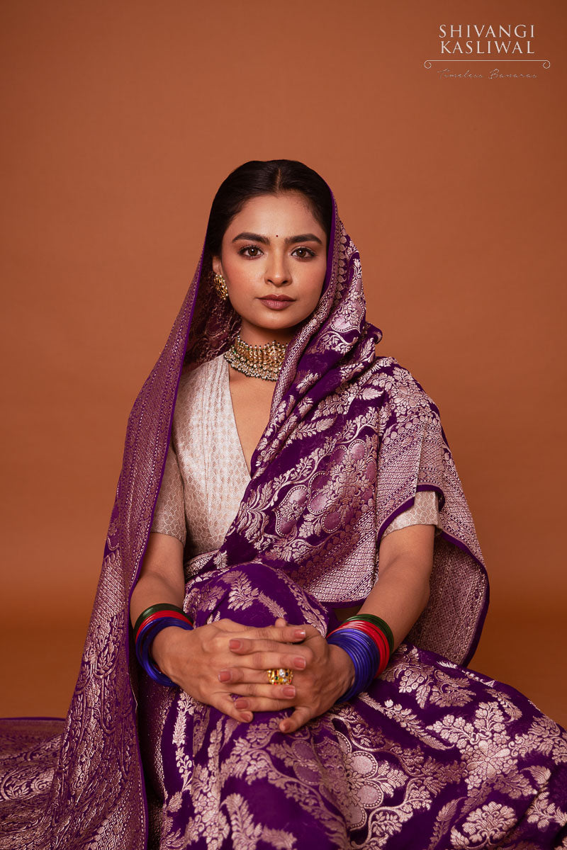 Purple Handwoven Banarasi Georgette Saree