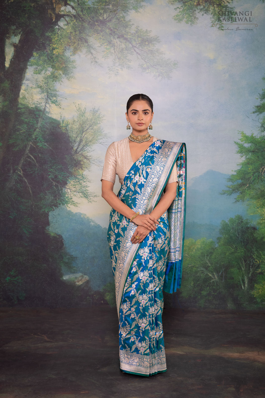 Blue Dual Tone Handwoven Banarasi Silk Saree