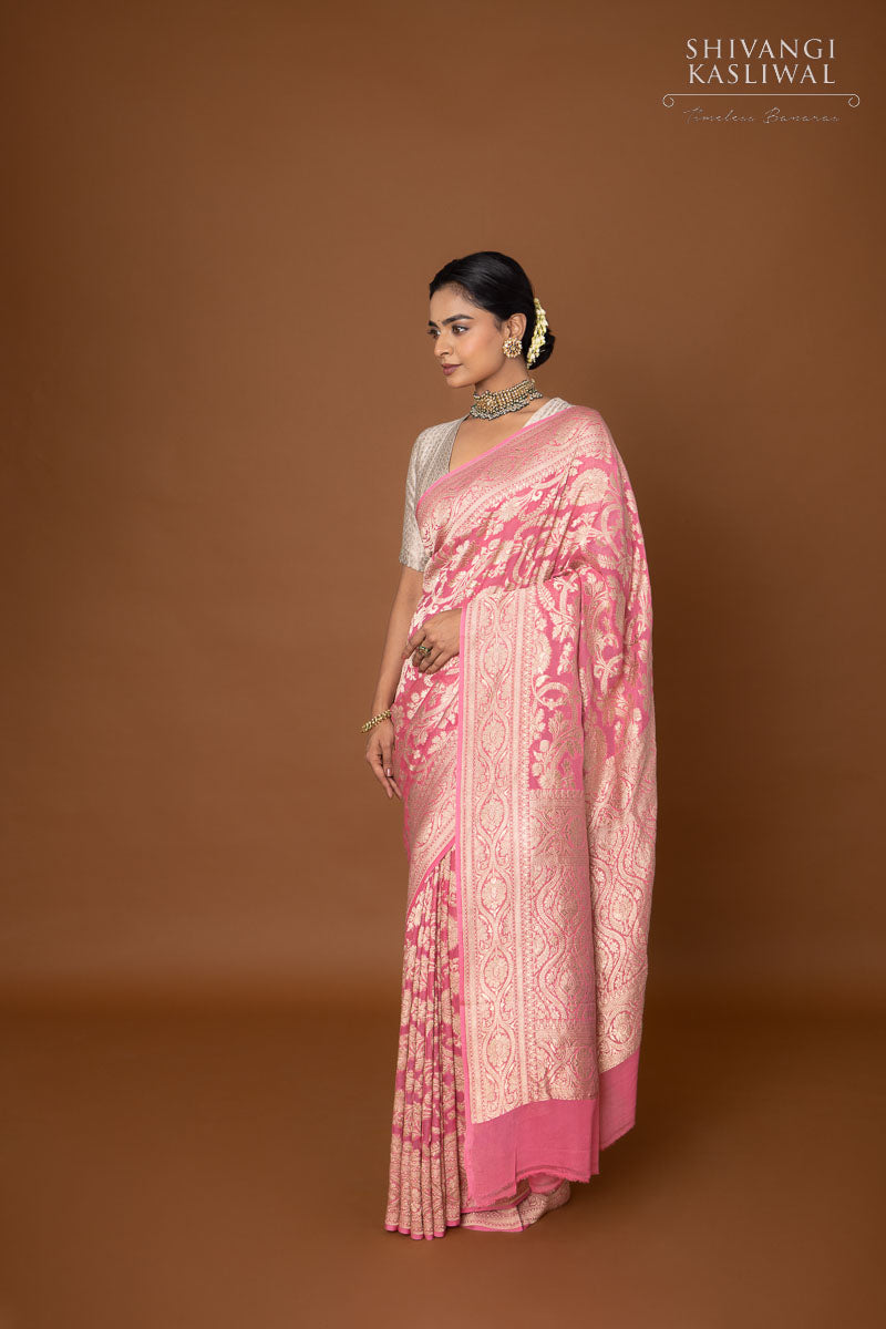 Pink Handwoven Banarasi Georgette Saree