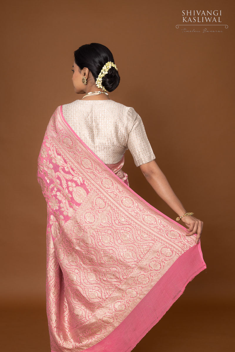 Pink Handwoven Banarasi Georgette Saree