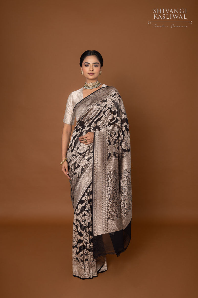 Black Handwoven Banarasi Georgette Saree