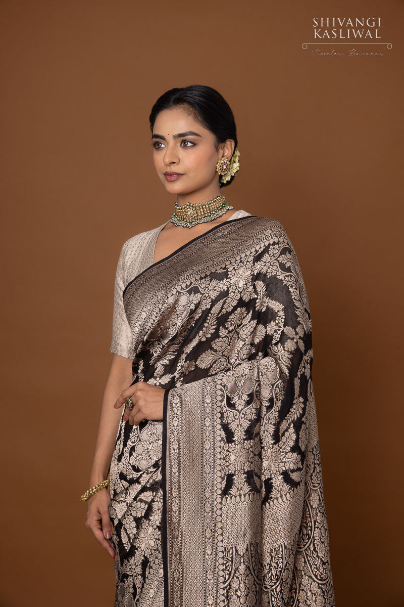 Black Handwoven Banarasi Georgette Saree