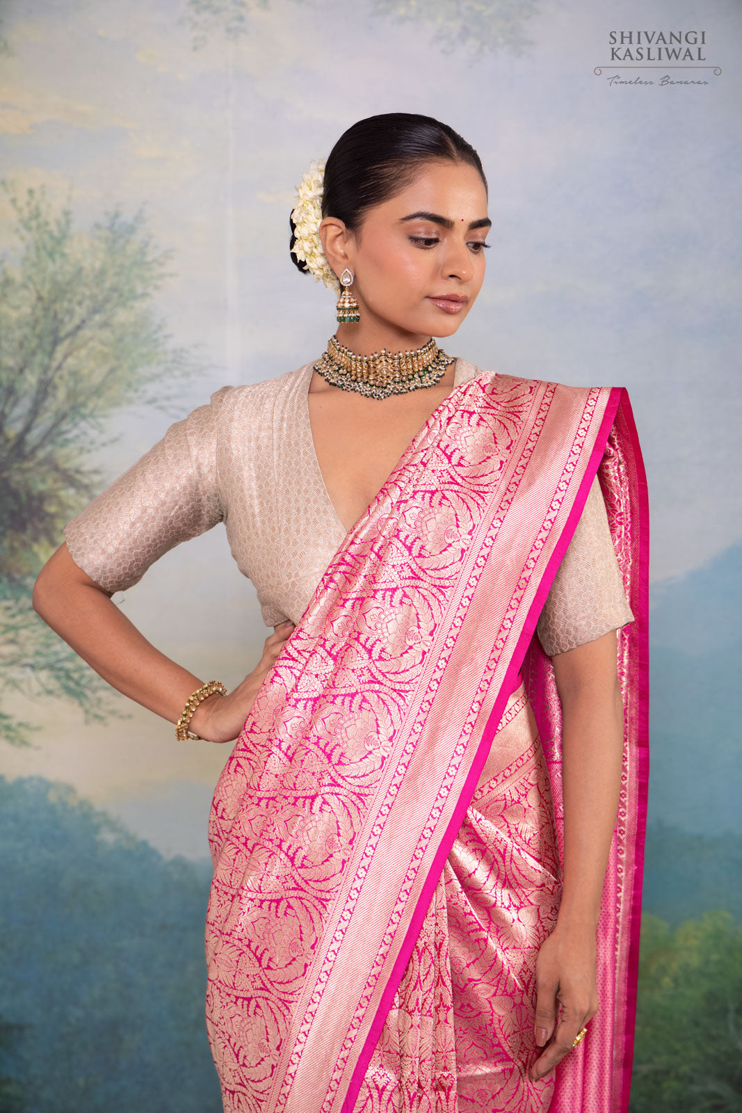 Fuchsia Pink Handwoven Banarasi Silk Saree