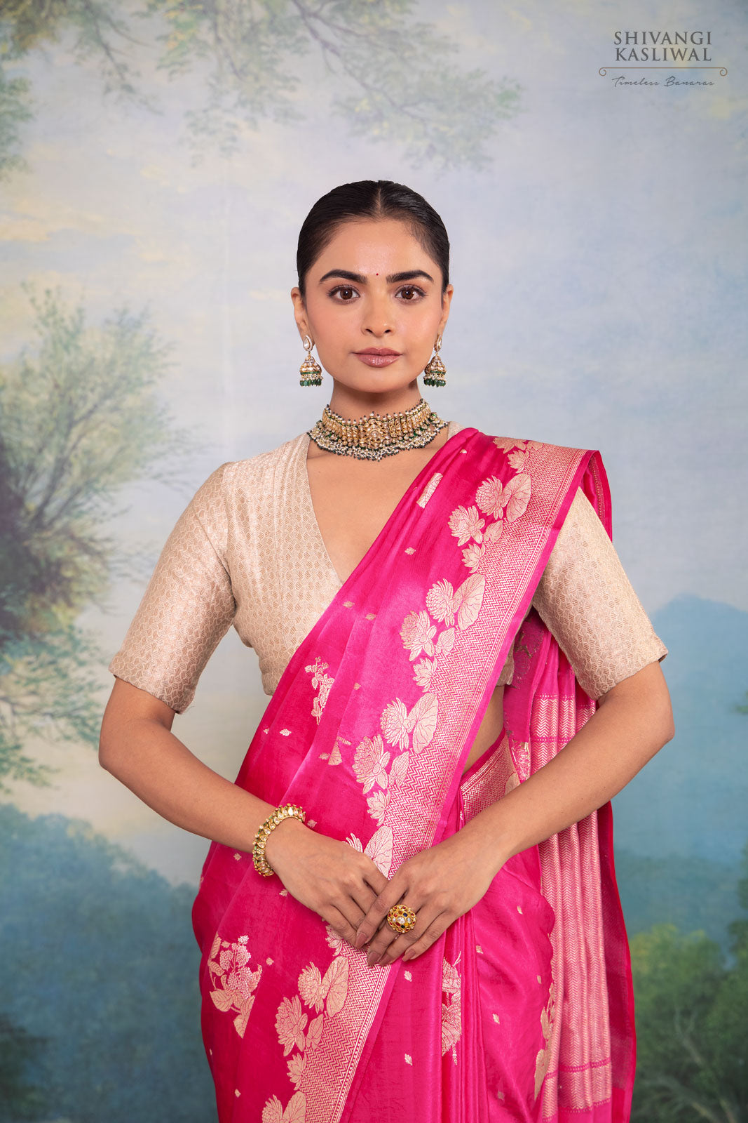 Fuchsia Pink Handwoven Banarasi Silk Saree