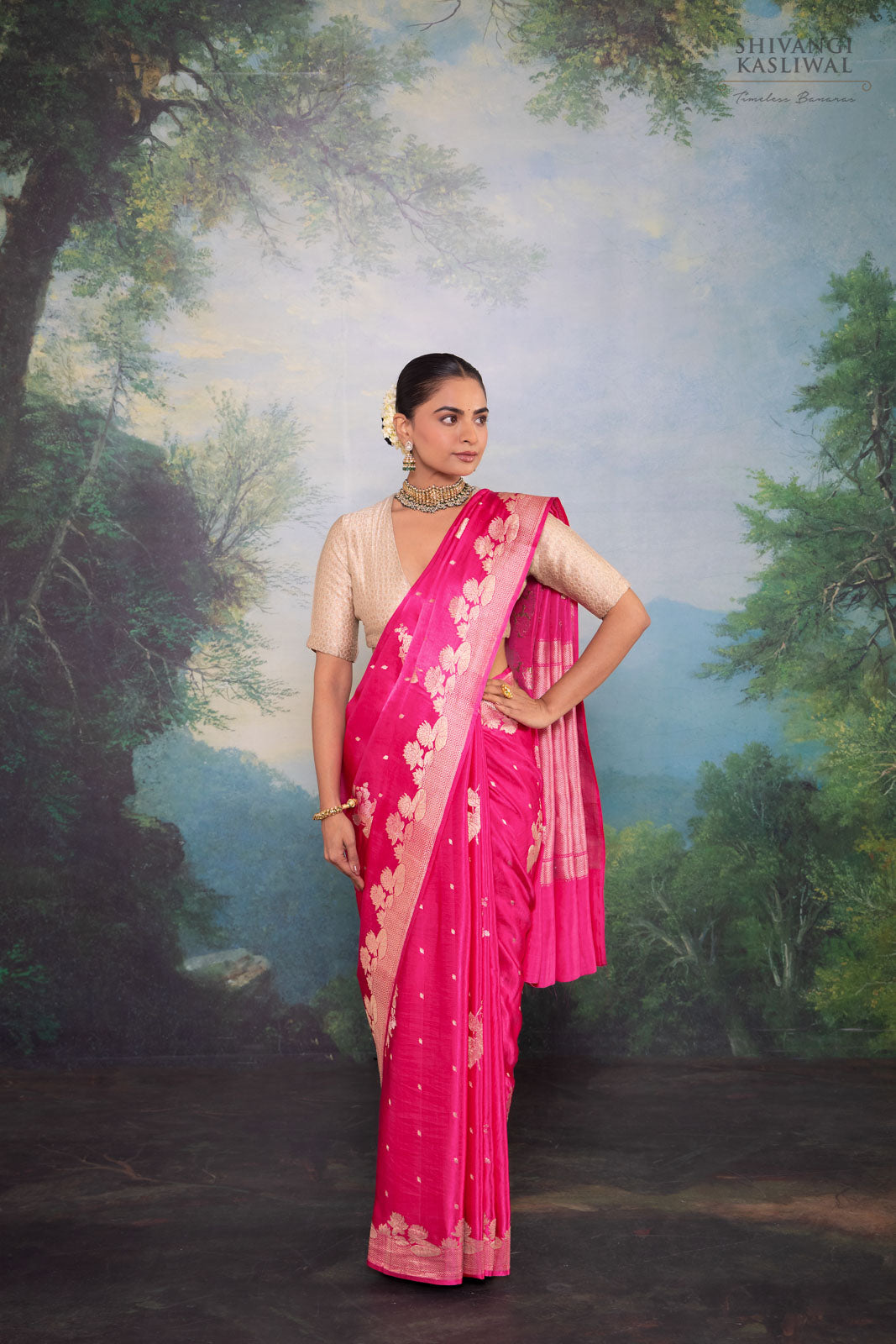 Fuchsia Pink Handwoven Banarasi Silk Saree