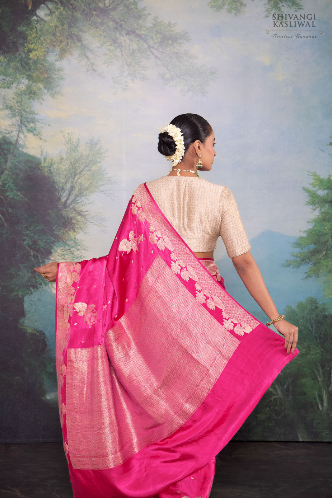 Fuchsia Pink Handwoven Banarasi Silk Saree