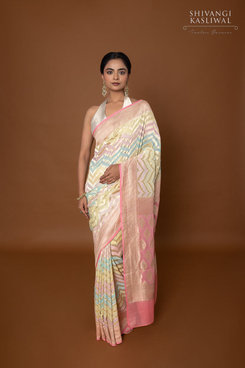 Multicolor Handwoven Banarasi Georgette Saree