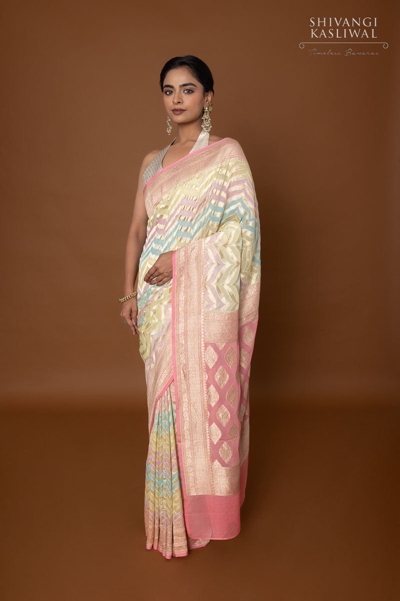 Multicolor Handwoven Banarasi Georgette Saree