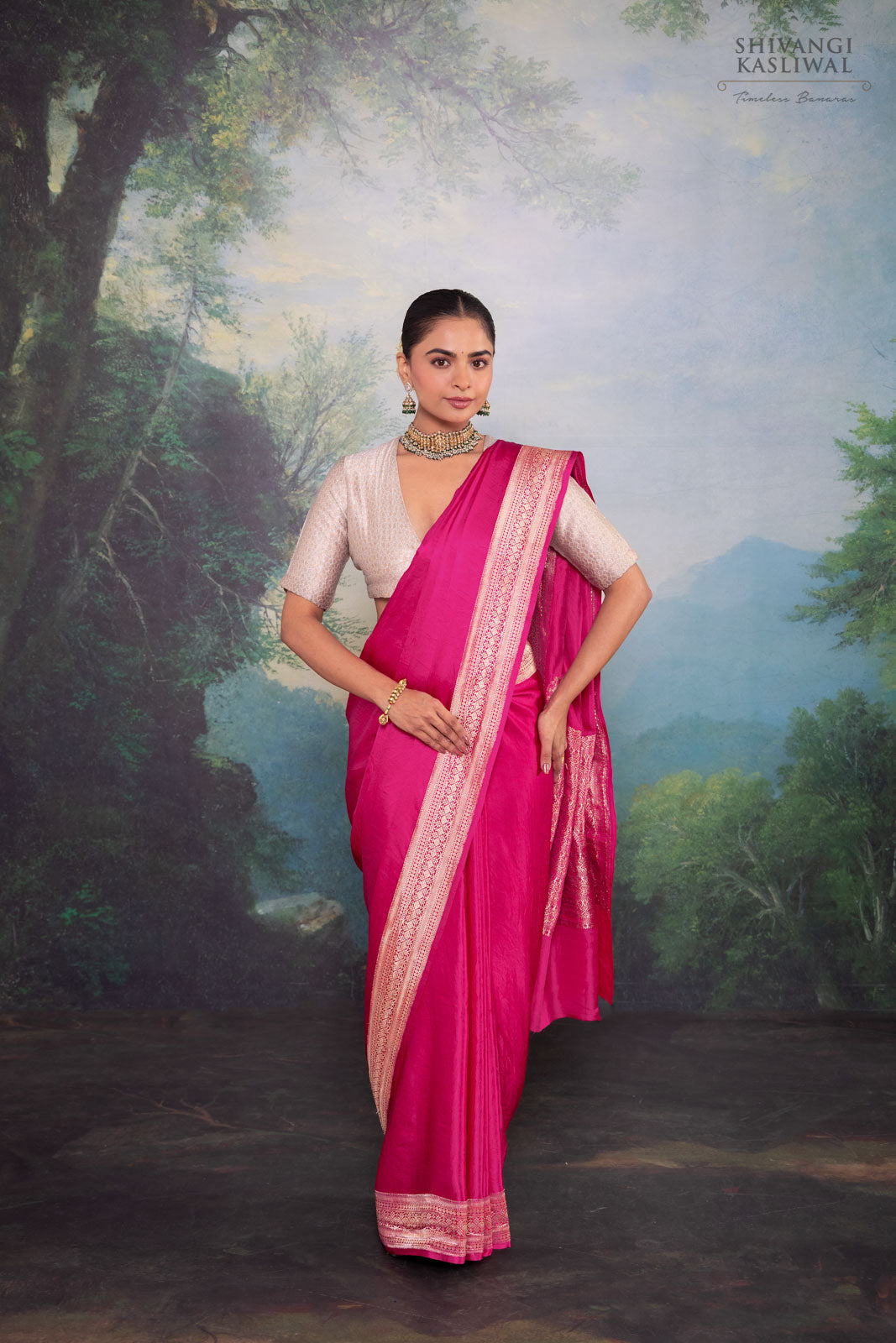 Fuchsia Pink Handwoven Banarasi Silk Saree