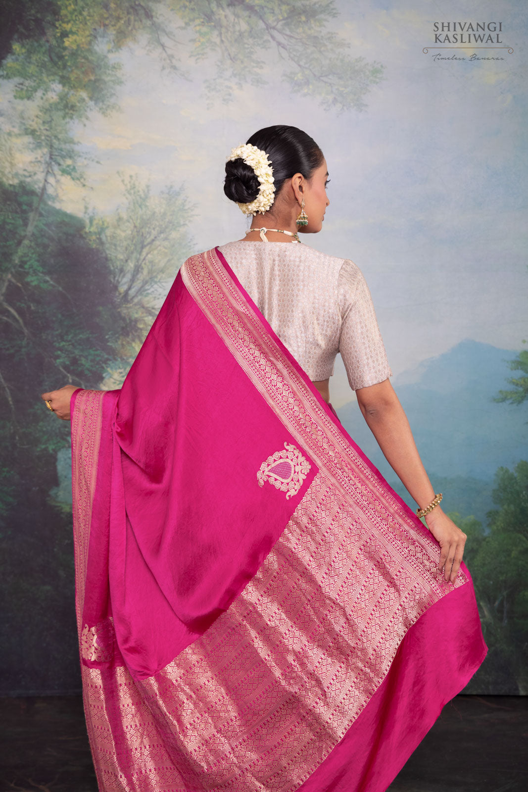 Fuchsia Pink Handwoven Banarasi Silk Saree