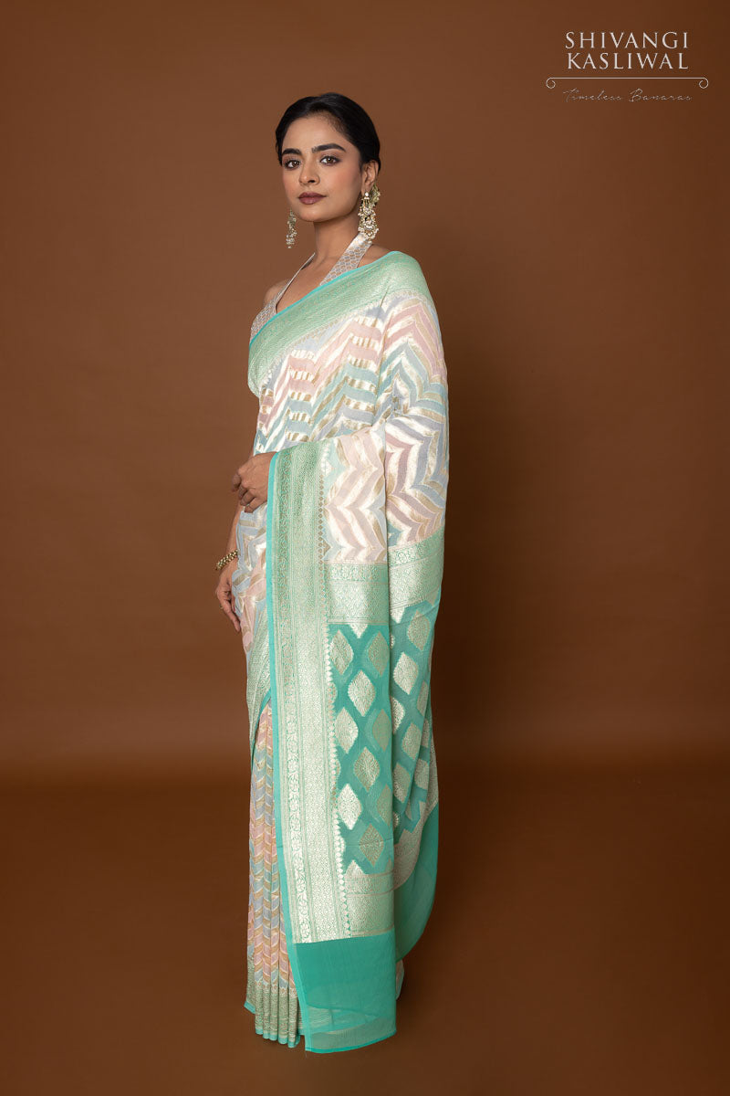 Multicolor Handwoven Banarasi Georgette Saree